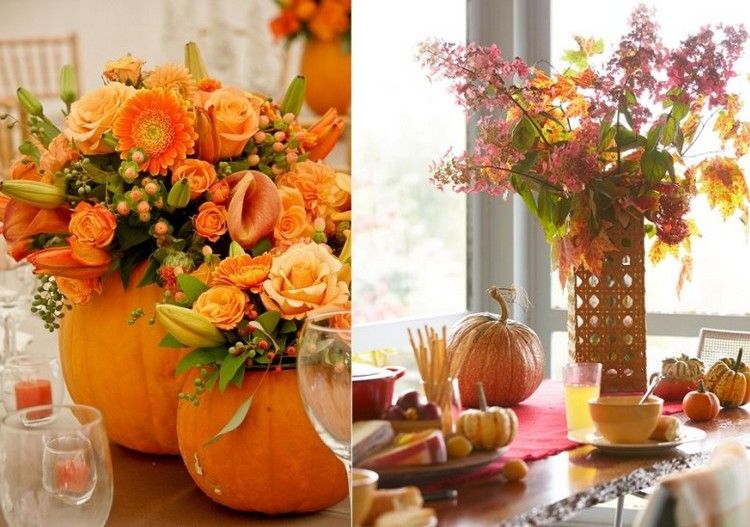 Flori de toamnă într-o vază de dovleac ca decor de masă Decorați-toamna-masa-vaza-dovleac-flori