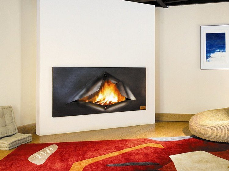 design-șemineu-insert-montat pe perete-cadru-oțel-OMEGAFOCUS-Focus