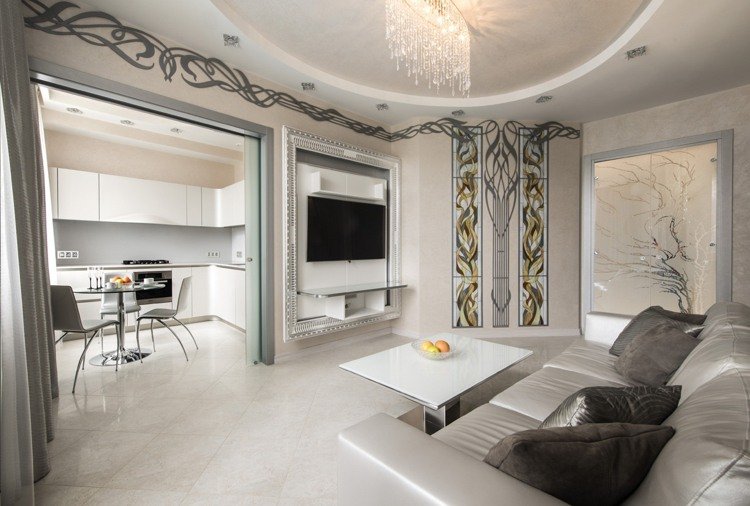 mobilier art nouveau-decorare-perete-ornamente-șablon-alb