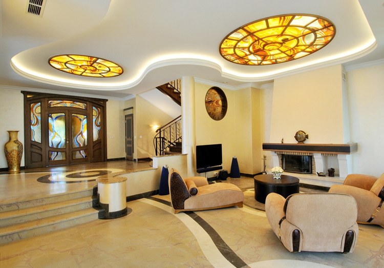 proiectare tavan-art nouveau-optică-ornamentală-sticlă-iluminare-indirectă