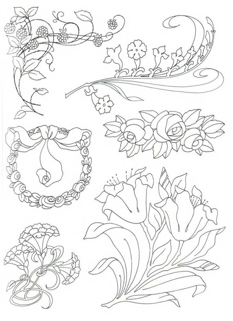 art nouveau-ornamente-flori-șablon-șablon