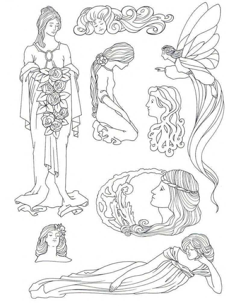 art nouveau-figura-femeie-șablon-șablon