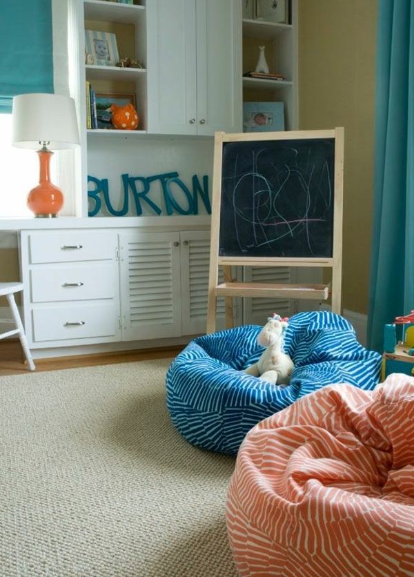 Beanbag idee de design albastru portocaliu modern Ideea albastru portocaliu decor modern pepinieră