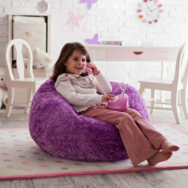 Spațiu de joacă pentru design cu sac de fasole mov Beanbag design play corner design camera copiilor