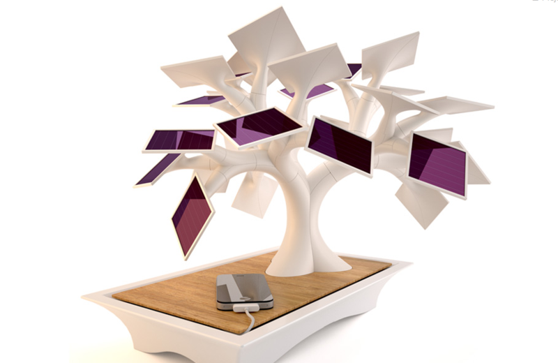 stație de încărcare a telefonului mobil electree solar bonsai design raft din lemn
