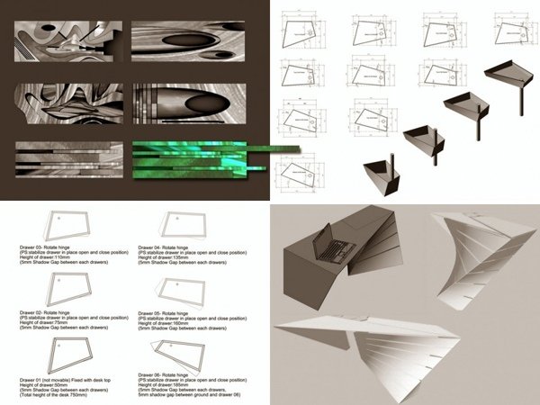 design birou cu detalii constructive de forme dinamice