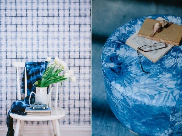 Scaun din lemn alb modern design tapet model motive geometrice Shibori