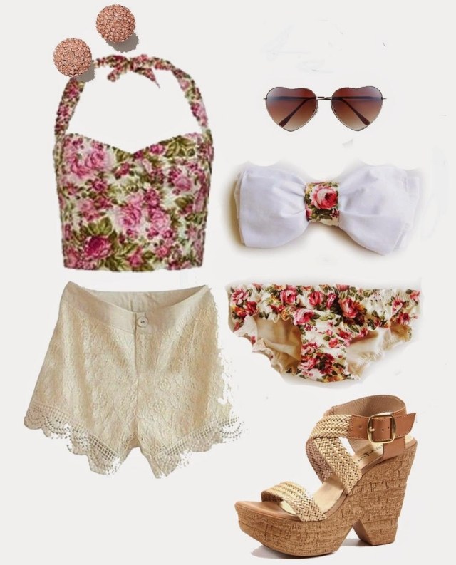 Ideea romantica cu motive florale si ochelari de inima set-de-femei-cu-pantaloni-scurți-de-vară