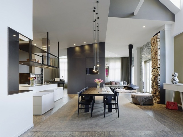 living gri idei de living perete accent Ideile de living din sufragerie accentuează o parte a peretelui camerei