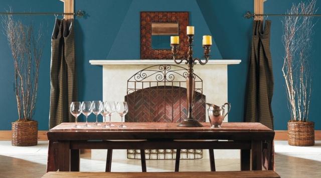 Idei stil rustic perete albastru petrol