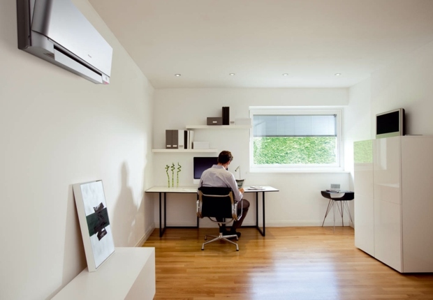 elegant, modern, aer condiționat, pardoseală din lemn, alb Aer condiționat design pardoseală din lemn pereți albi birou