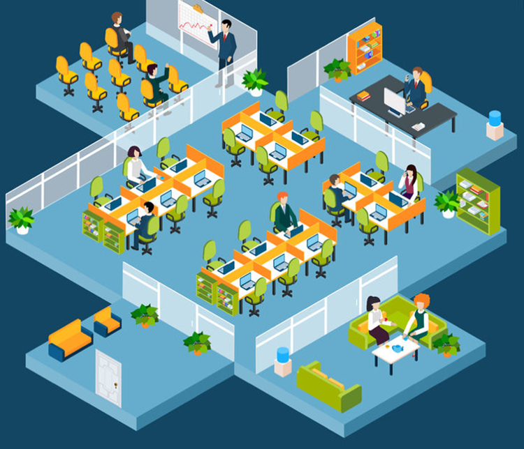 design modern de birou planificare spațială-spațiu mare-ergonomie-design color