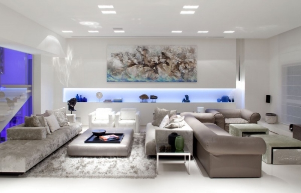 mobilier mediteranean instalații de iluminat cu LED cameră de zi mobilier mediteranean instalații luminoase moderne living albastru