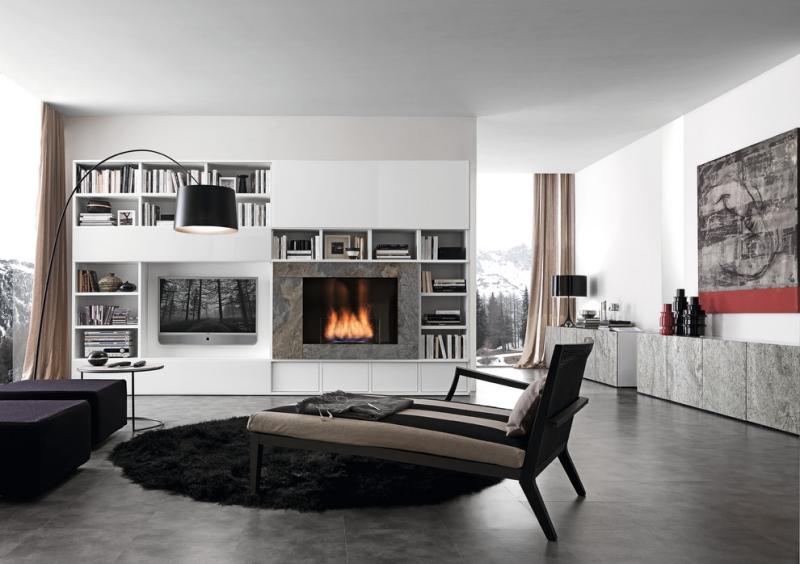 Unitate de perete modulară albă, cu finisaj lucios unitate modernă de perete-alb-aspect lucios