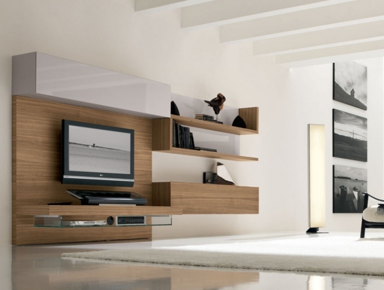Mobilier modern de perete cu aspect purist unitate-de-perete-modern-aspect-de-lemn-idei-design