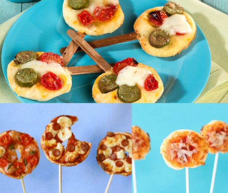 Coaceți acadele de pizza pe un băț cu orice topping
