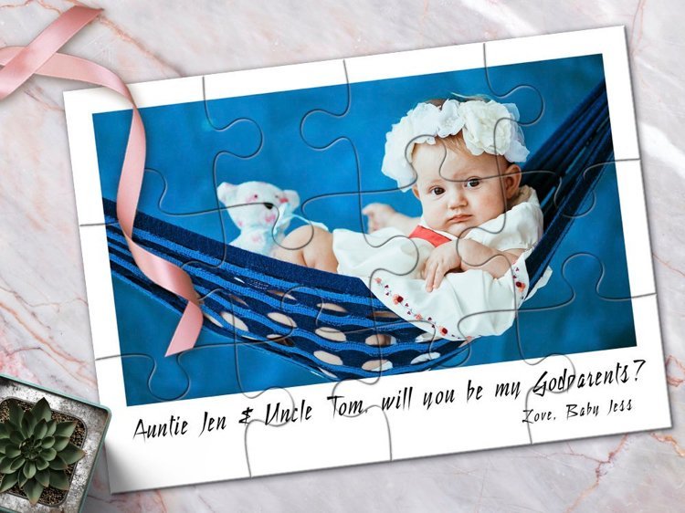 Nașii cer puzzle cu litere de mână fotografie pentru bebeluși