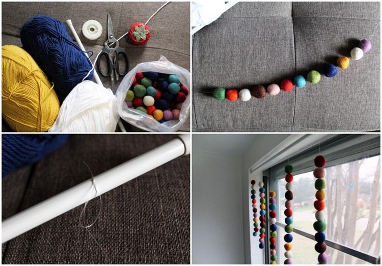 Instrucțiuni ghirlandă de bile din pâslă pentru agățarea decorațiunilor ferestrelor