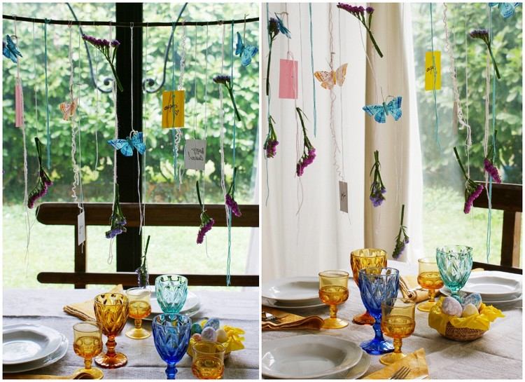 Decoratiuni de ferestre de primavara pentru a atarna de flori si fluturi