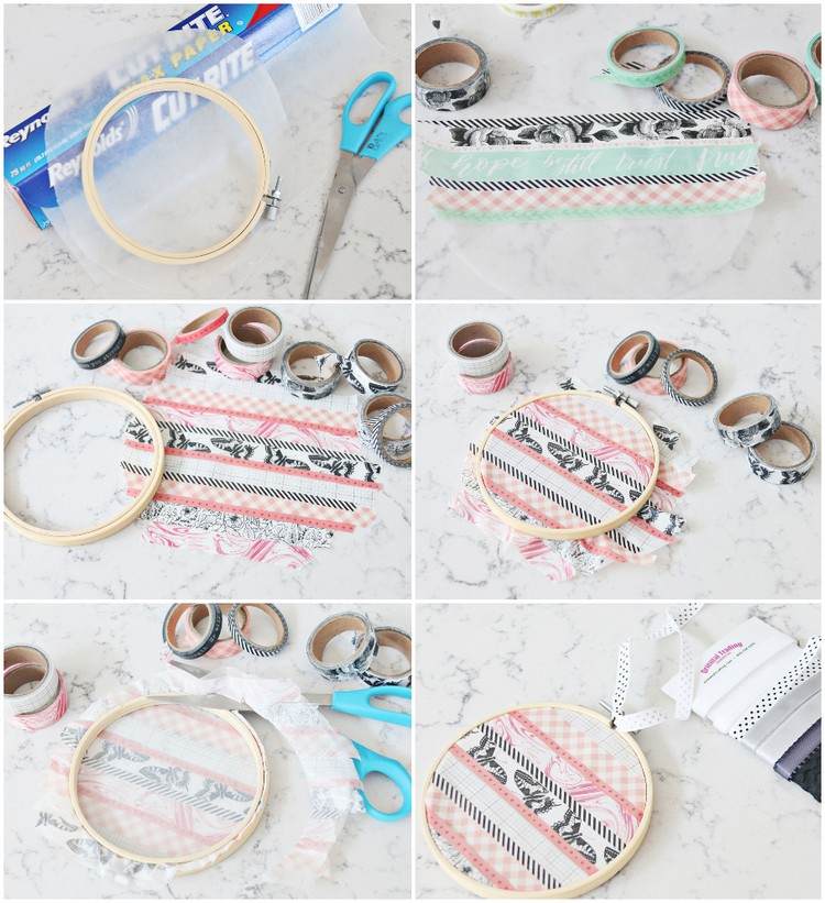Sunet de bricolaj de la cercuri de broderie și instrucțiuni de bandă washi