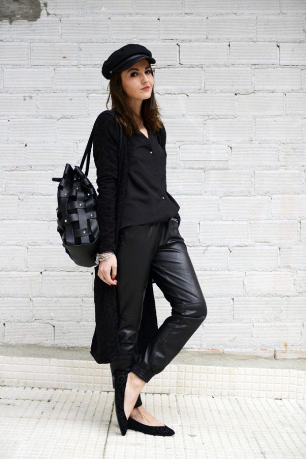 Ținută dramatică în negru - idei pentru un look de toamnă cu apartamente și cardigane Ținută dramatică-all-in-black-ideas-cardigan-cu-aspect-toamnă