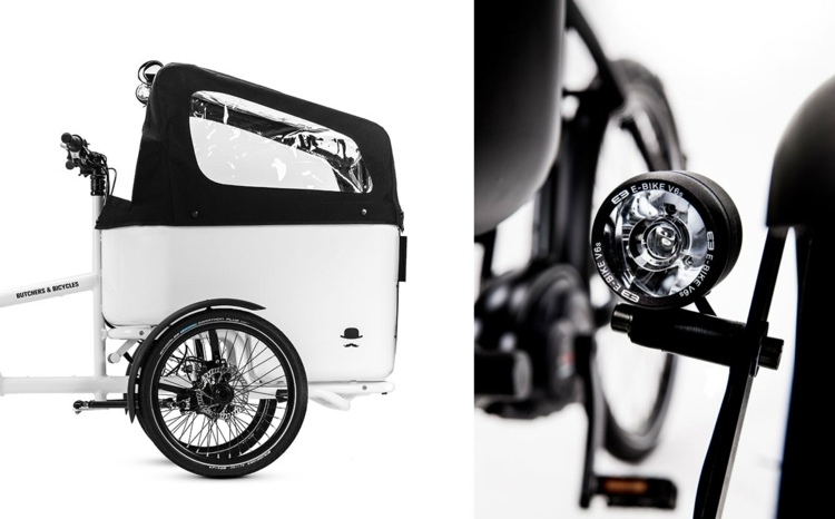 Tricicla cu sidecar are un baldachin și o lumină pentru bicicletă Triciclu cu roți din față pentru acoperiș alb de lateral