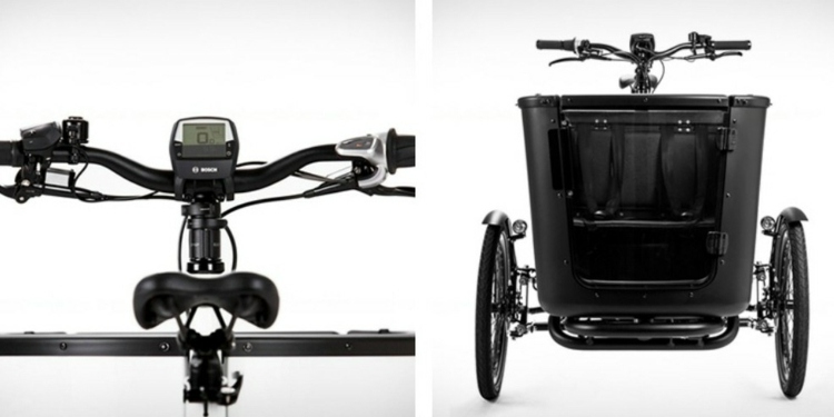 Un computer este atașat la ghidonul triciclului, iar cutia este transparentă în față ideea de proiectare tricicletă transport în centru ghidon negru