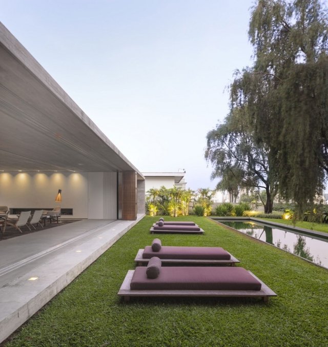 Casă modernă pavilion rezidențial cu grădină piscină-șezlonguri Design-The-P-House Pavilion rezidențial din beton cu șezlonguri cu piscină în grădină The-P-House