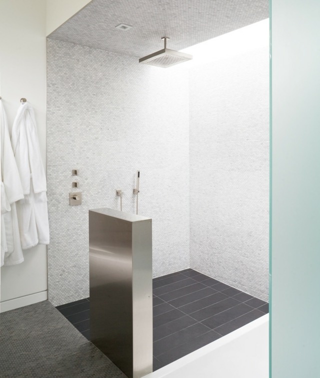 Duș cu efect de ploaie cabină de duș modernă cadă încorporată Cabină de duș încorporată cadă de dale de culoare închisă