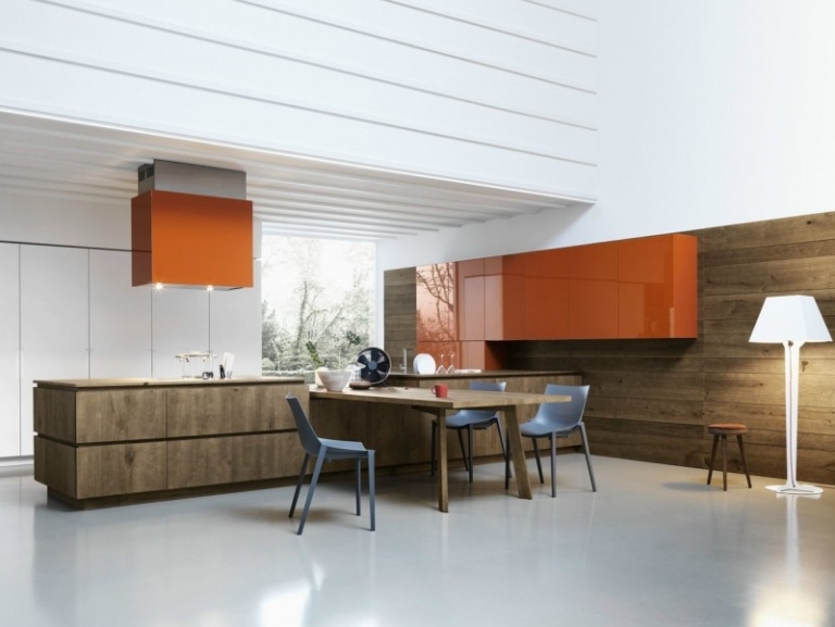 Mobilier modern de bucătărie cu aspect lucios Bucătărie montată-insulă de bucătărie-dulap de bucătărie-lucios-portocaliu