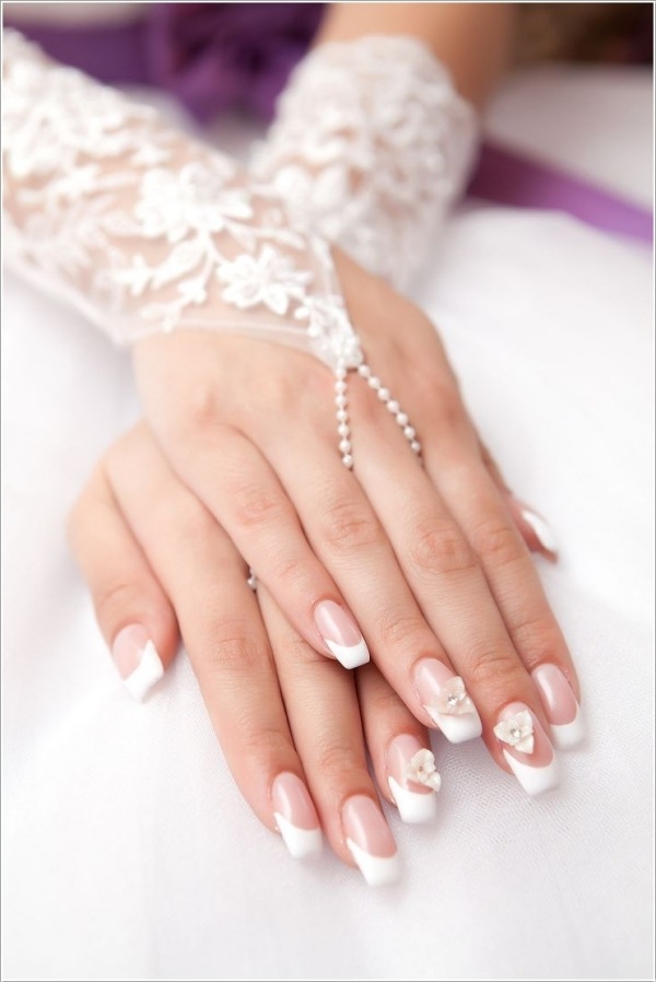 Nail art francez cu design 3D frumoase-mireasa-manichiura-idei-nunti-maini