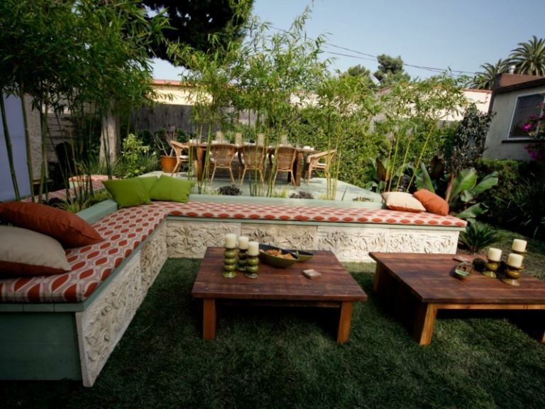 Design de salon rustic cu mobilier din lemn salon de grădină pentru relaxare design mediteranean masă de cafea din lemn romantică bambus
