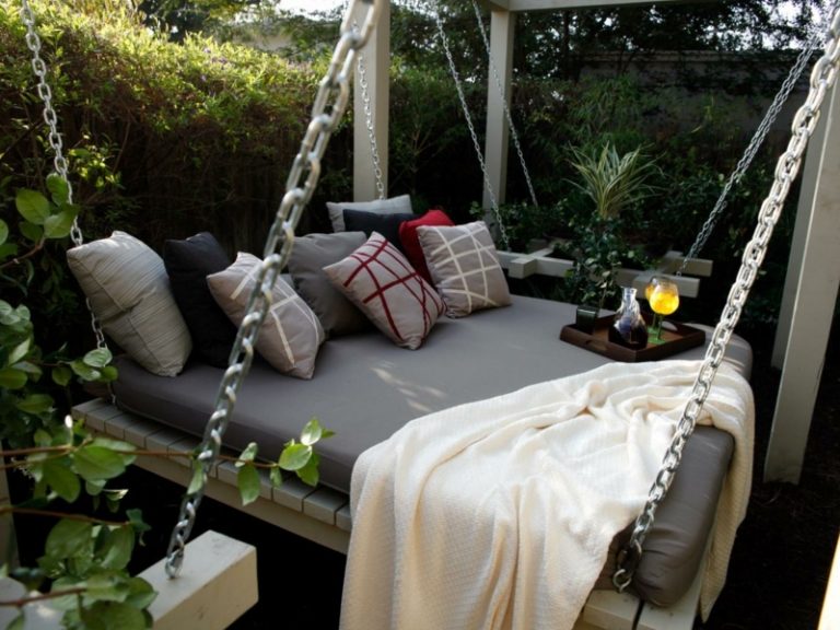 Lounge cu pat swing salon de grădină pentru relaxare pat de zi leagăn lanțuri moderne gri