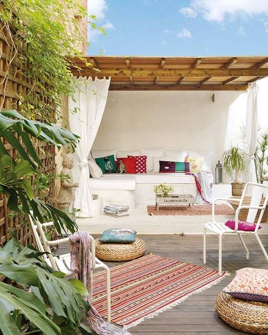 Terasă Lounge acoperă canapea albă perne din lemn cu baldachin Lounge pentru relaxare Husă canapea albă perne din lemn cu baldachin