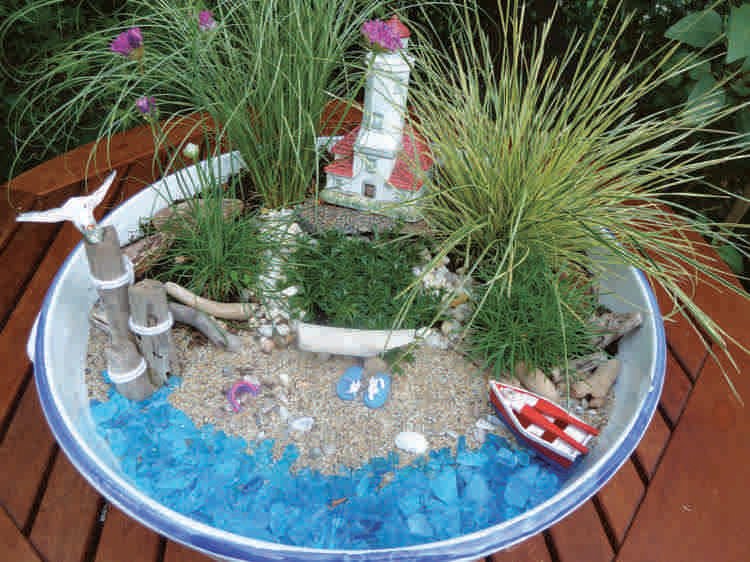 mini-grădină-sirenă-plajă-iarbă ornamentală-nisip