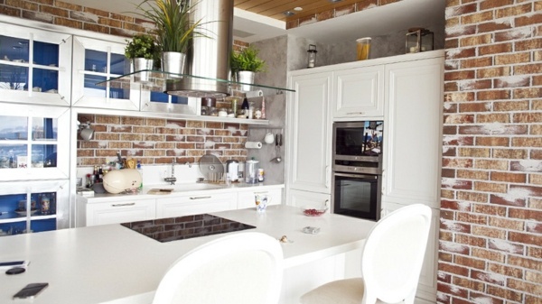 Decor-zid-de-cărămidă-aparate-de-bucătărie-încorporate