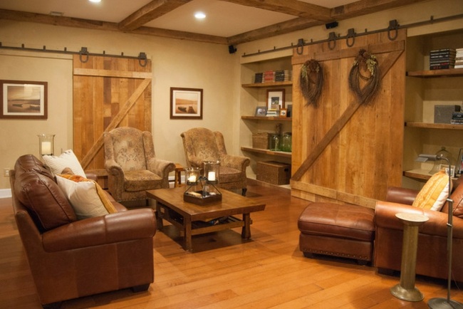 mobilier modern rustic lemn de fuziune Mobilier cameră de zi cu ușă de hambar din lemn de fuziune