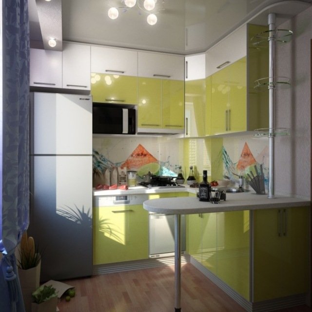 bucătărie mică chicinetă alb verde motiv foto sticlă stropi de protecție bucătărie mică-bucătărie-rând-alb-verde-blat de luat masa