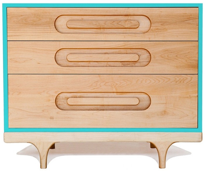 Mobilier de design pentru cameră pentru copii cu sertare din lemn cu accent de culoare camera pentru copii-mobilier-comoda-lemn-contur-in-turcoaz