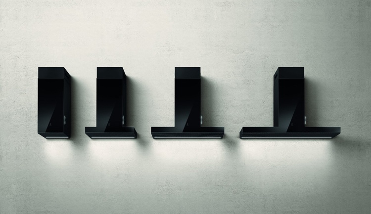 Hote extractive Elica negre de montare pe perete aer evacuat seria Haiku