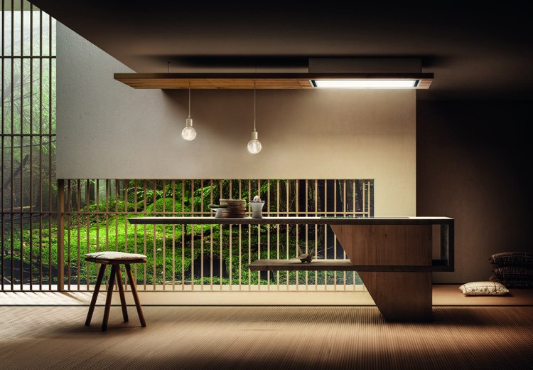 Hota aragazului Elica montat pe tavan, iluminat cu LED integrat