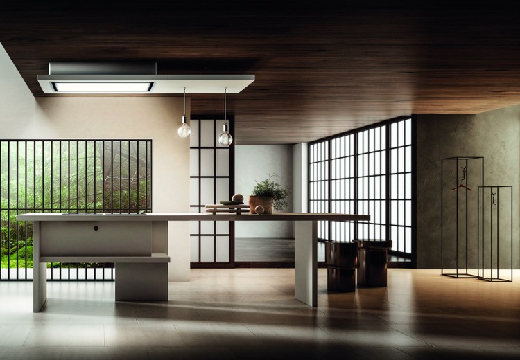 Lămpi suspendate cu capotă extractoare, design fără cameră, cu fler japonez