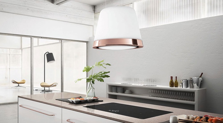 Hota de extractie a sticlei de sticlă de cupru mat Luminos bucătărie modernă