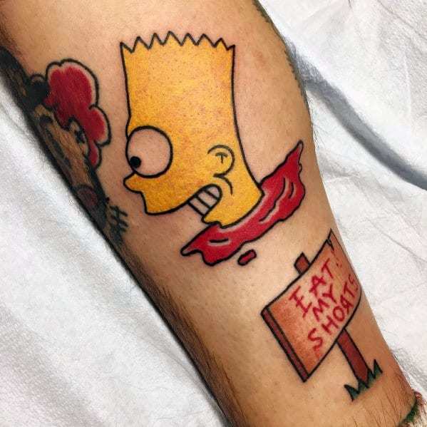 Tatouage coloré des Simpsons sur la jambe pour les hommes