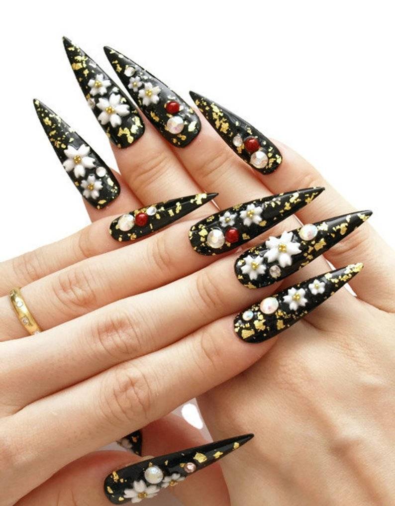 Festival unghii stiletto formă de unghii modele de unghii 3d modele de flori tendințe de modă 2019 femei