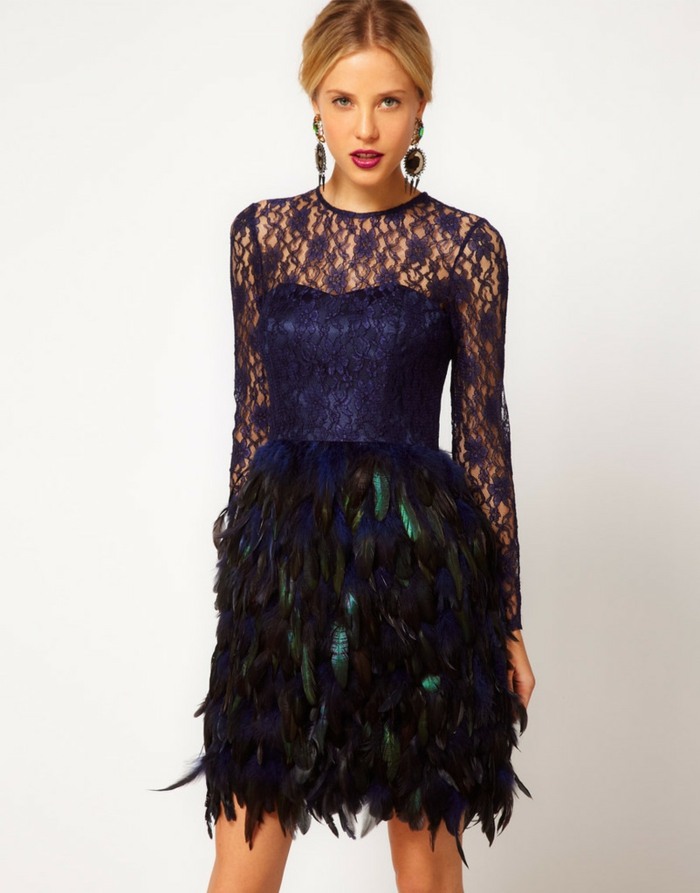 Rochie-albastru-elegant-păun-pene-kleiderr-com