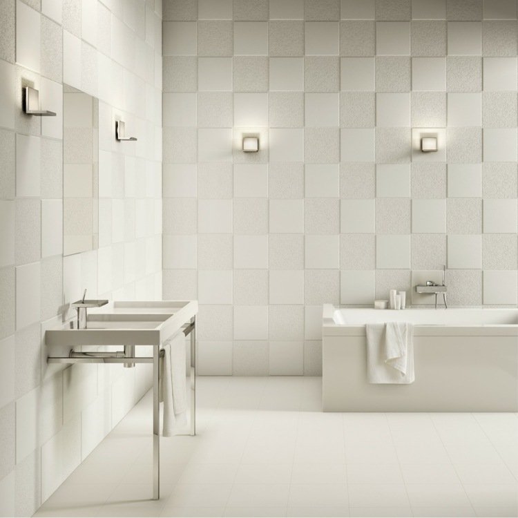 Plăci albe într-un model de șah cu efect 3D gresie pentru baie model damier alb cadă cu efect 3d alb glamour