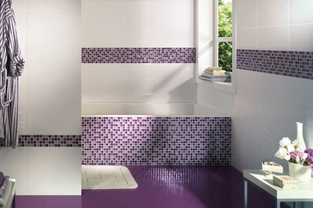 Mozaic în cadă unghiulară de baie mov Plăci de perete cu efect de mozaic 3D