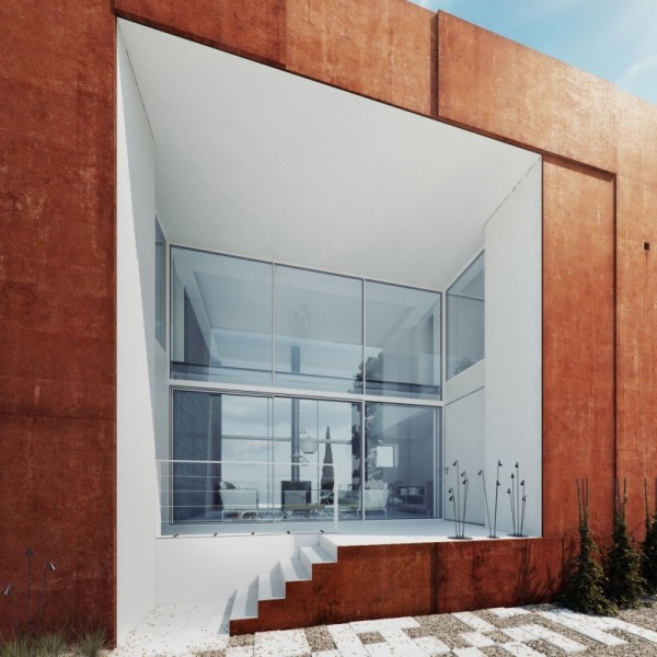 Vizualizare 3D arhitecturală cubică a placării fațadelor de perete de sticlă Vizualizare 3D arhitecturală cubică a placării fațadelor de sticlă