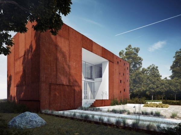 Casă modernă grafică computerizată în stil Bauhaus Vizualizare arhitecturală de casă modernă în stil Bauhaus, grafică computerizată